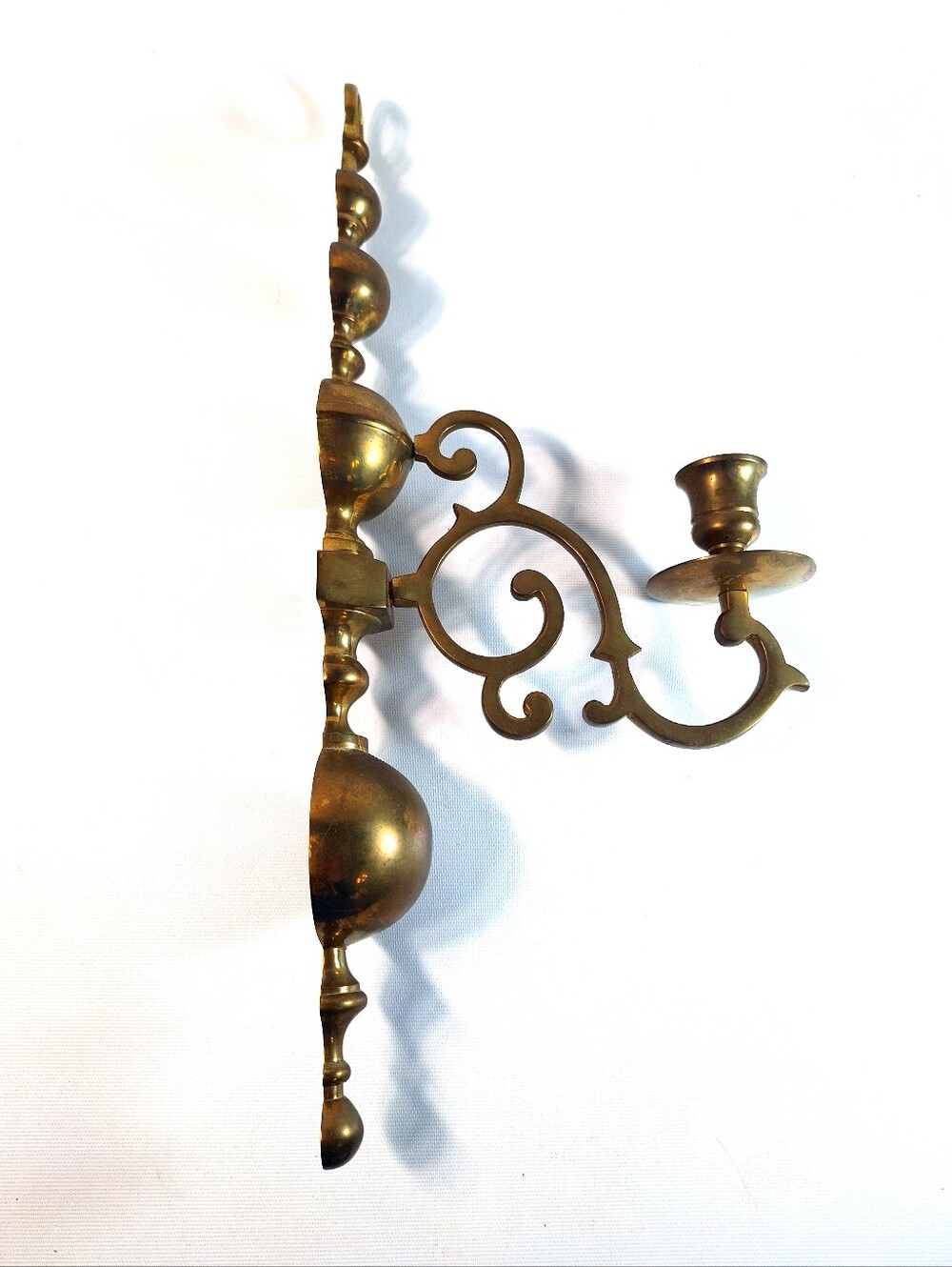 Vintage Colonial Brass Wall Sconce Candle Holder 18" Scrolled Arm Candlestick